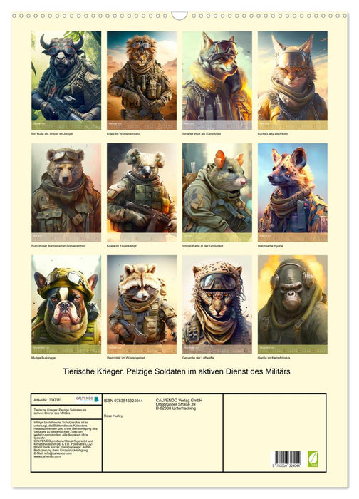Tierische Krieger. Pelzige Soldaten im aktiven Dienst des Militärs (CALVENDO Wandkalender 2026)