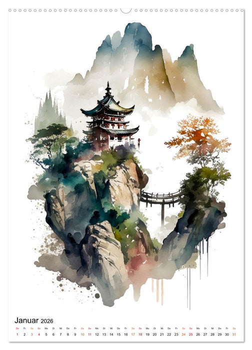 China - Aquarellmalerei (CALVENDO Premium Wandkalender 2026)