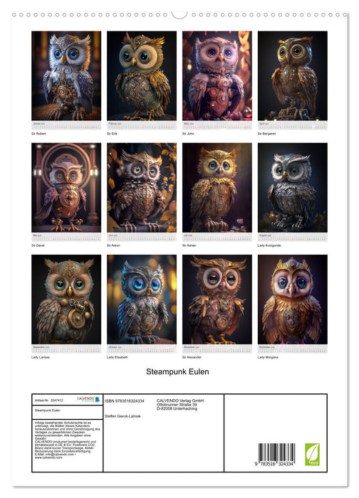 Steampunk Eulen (CALVENDO Premium Wandkalender 2026)