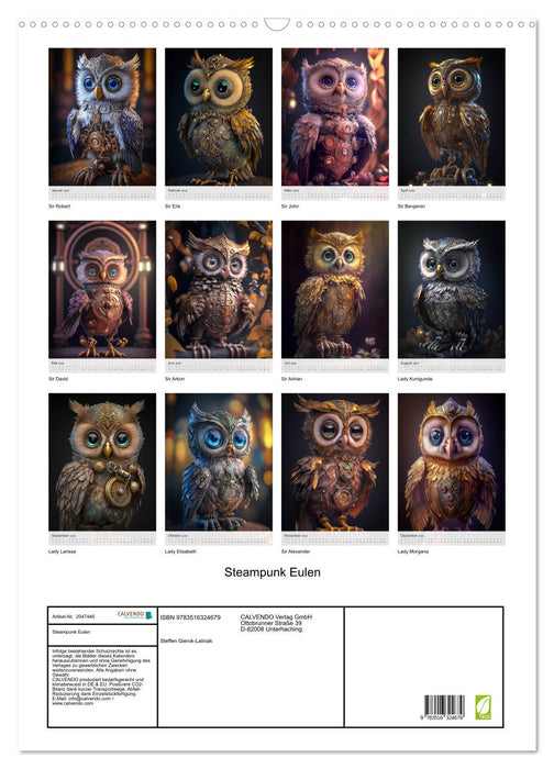 Steampunk Eulen (CALVENDO Wandkalender 2026)