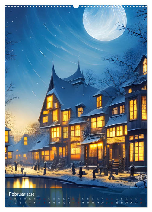 Mondnächte- Mondverzauberte Nächte aus der KI (CALVENDO Premium Wandkalender 2026)