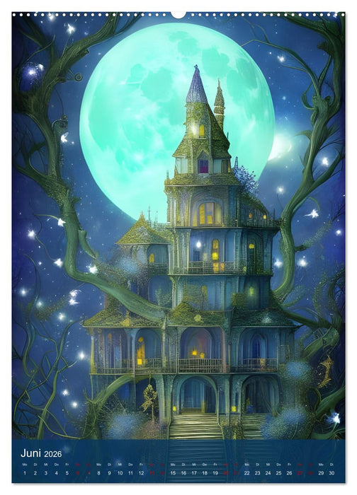 Mondnächte- Mondverzauberte Nächte aus der KI (CALVENDO Premium Wandkalender 2026)