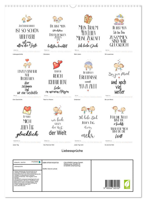 Liebessprüche (CALVENDO Premium Wandkalender 2026)