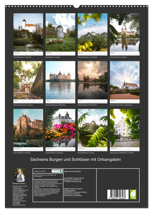 Sachsens Burgen und Schlösser mit Ortsangaben (CALVENDO Premium Wandkalender 2026)