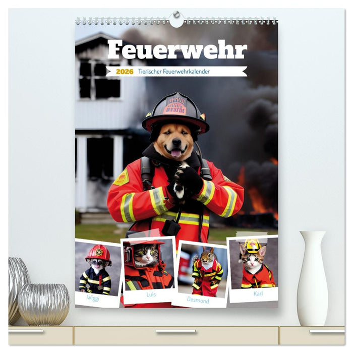 Feuerwehr - Tierischer Feuerwehrkalender (CALVENDO Premium Wandkalender 2026)