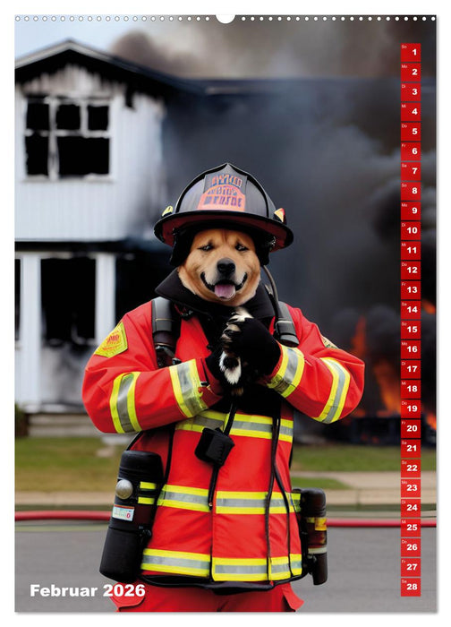 Feuerwehr - Tierischer Feuerwehrkalender (CALVENDO Premium Wandkalender 2026)