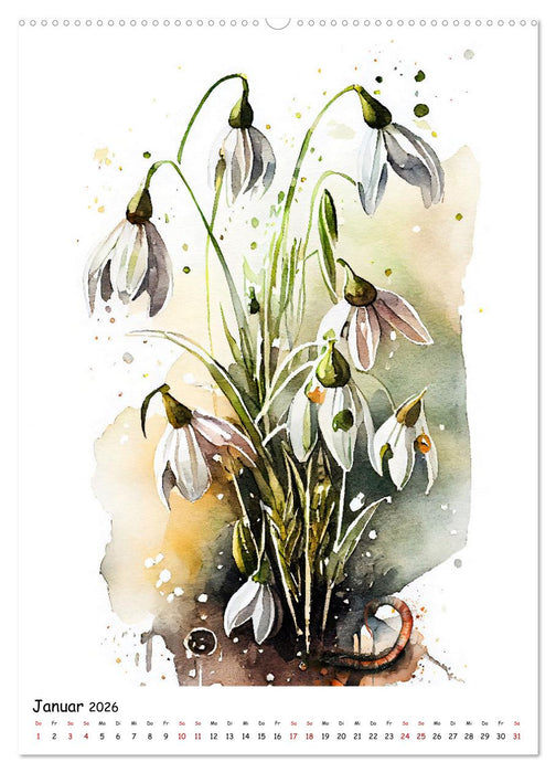 Aquarellmalerei - Blumen und Tiere im Garten (CALVENDO Wandkalender 2026)