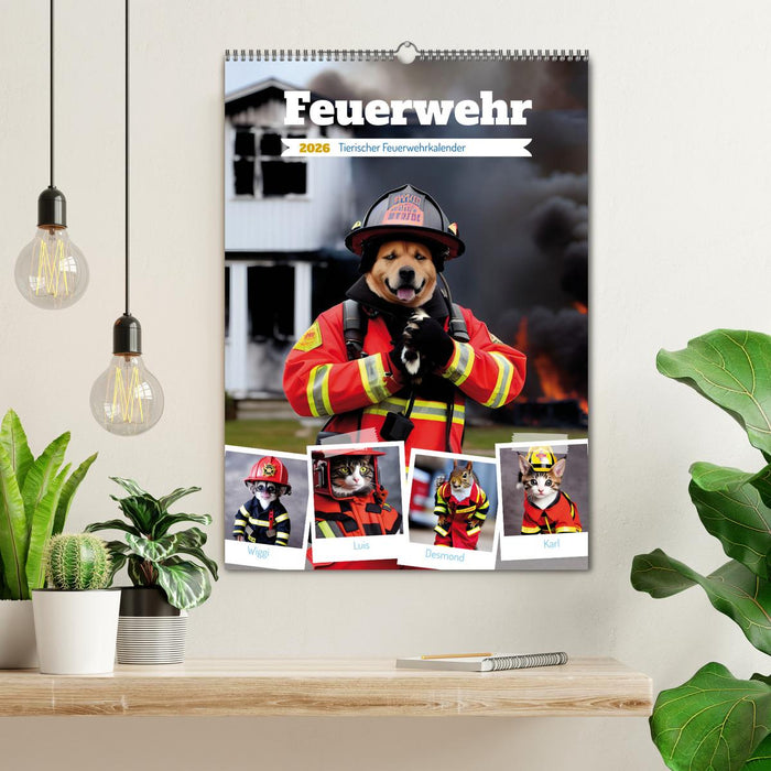 Feuerwehr - Tierischer Feuerwehrkalender (CALVENDO Wandkalender 2026)