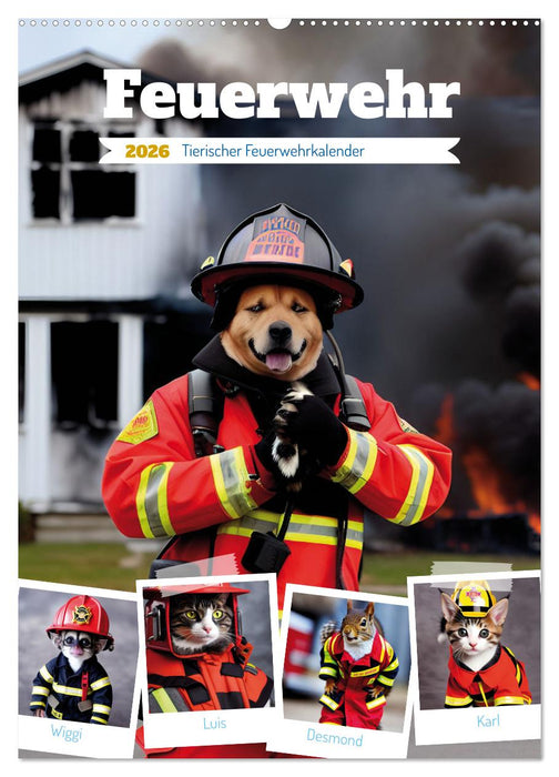 Feuerwehr - Tierischer Feuerwehrkalender (CALVENDO Wandkalender 2026)
