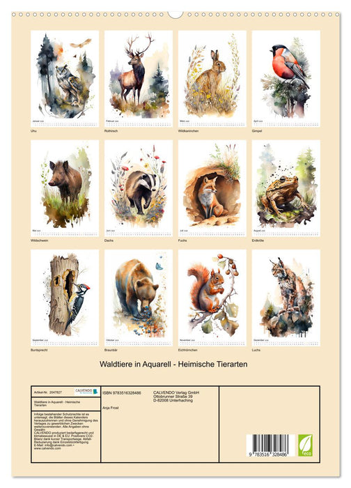 Waldtiere in Aquarell - Heimische Tierarten (CALVENDO Premium Wandkalender 2026)