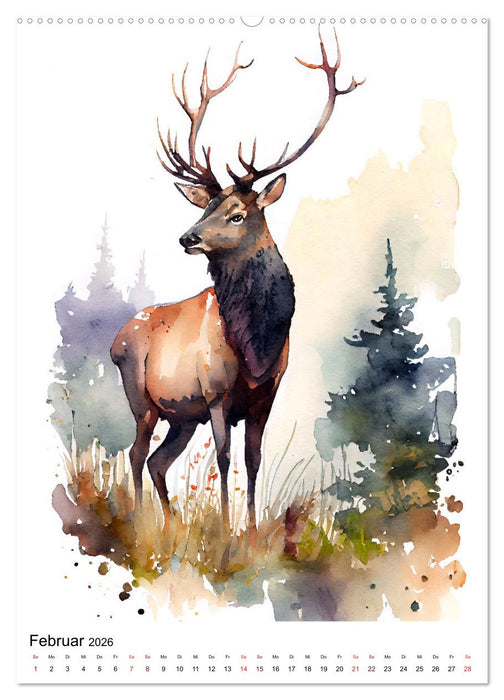 Waldtiere in Aquarell - Heimische Tierarten (CALVENDO Wandkalender 2026)