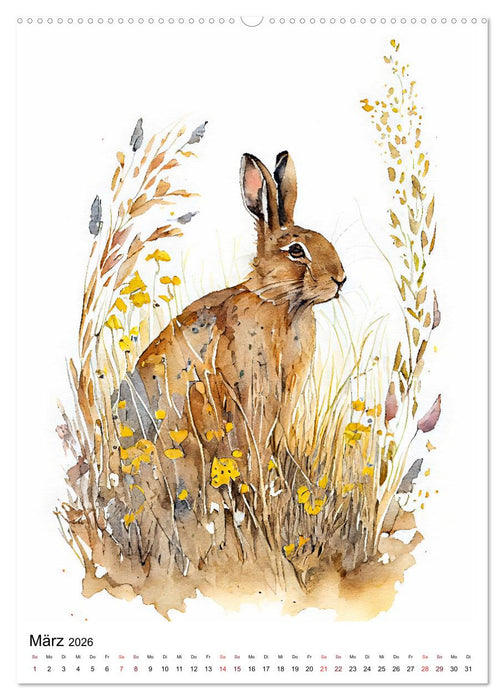 Waldtiere in Aquarell - Heimische Tierarten (CALVENDO Wandkalender 2026)
