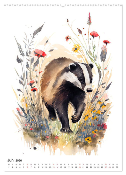 Waldtiere in Aquarell - Heimische Tierarten (CALVENDO Wandkalender 2026)