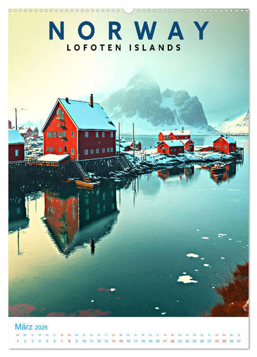 Lofoten - Old School Poster Style (CALVENDO Premium Wandkalender 2026)
