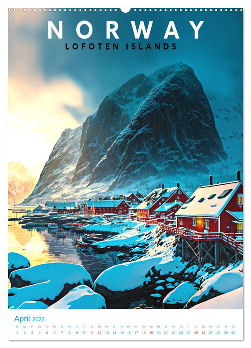Lofoten - Old School Poster Style (CALVENDO Premium Wandkalender 2026)