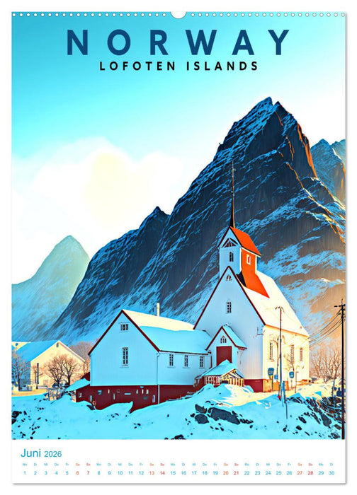 Lofoten - Old School Poster Style (CALVENDO Premium Wandkalender 2026)