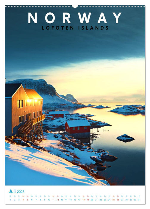 Lofoten - Old School Poster Style (CALVENDO Premium Wandkalender 2026)