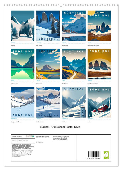 Südtirol - Old School Poster Style (CALVENDO Premium Wandkalender 2026)