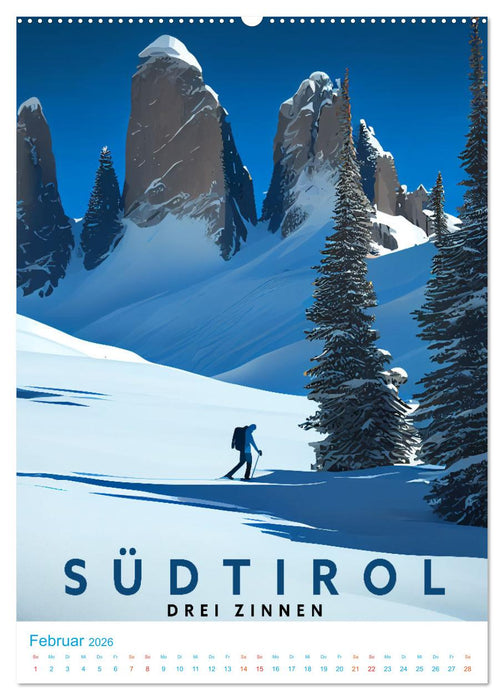 Südtirol - Old School Poster Style (CALVENDO Premium Wandkalender 2026)
