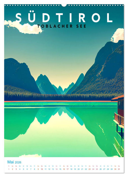 Südtirol - Old School Poster Style (CALVENDO Premium Wandkalender 2026)