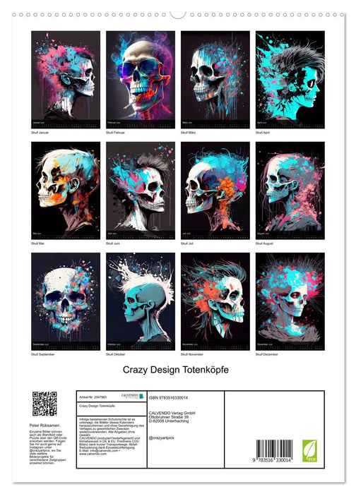 Crazy Design Totenköpfe (CALVENDO Premium Wandkalender 2026)