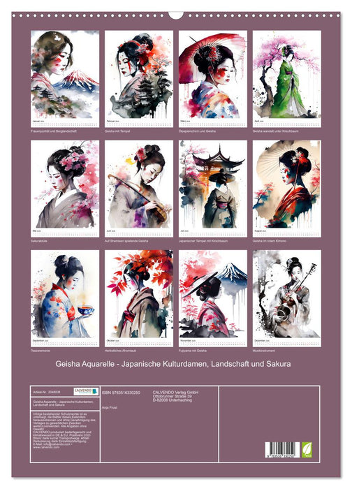Geisha Aquarelle - Japanische Kulturdamen, Landschaft und Sakura (CALVENDO Wandkalender 2026)