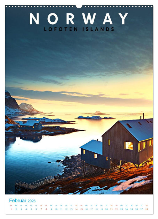 Lofoten - Old School Poster Style (CALVENDO Wandkalender 2026)