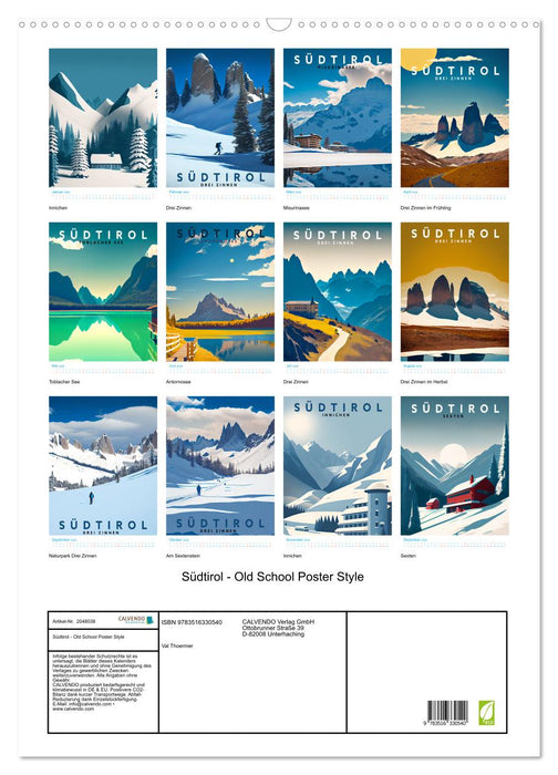 Südtirol - Old School Poster Style (CALVENDO Wandkalender 2026)