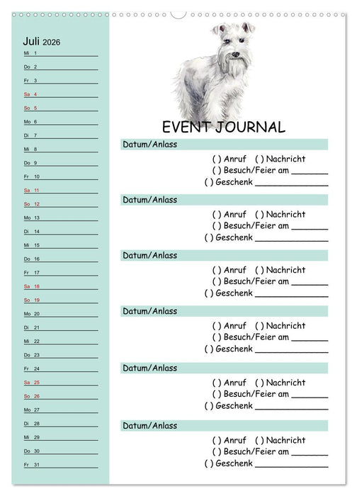 B-DAY PLANER - Aquarell Hunderassen - Für Termine, Geschenke, Eventdetails & mehr (CALVENDO Premium Wandkalender 2026)