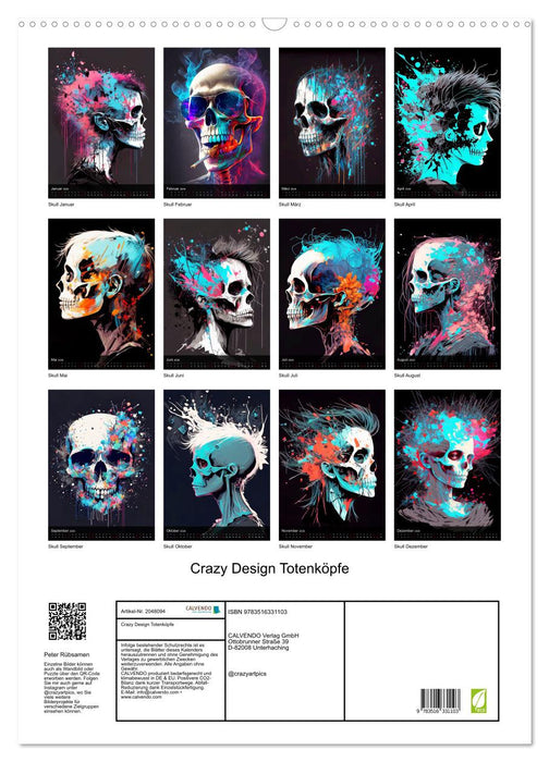 Crazy Design Totenköpfe (CALVENDO Wandkalender 2026)