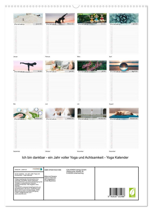Ich bin dankbar - ein Jahr voller Yoga und Achtsamkeit - Yoga Kalender (CALVENDO Premium Wandkalender 2026)