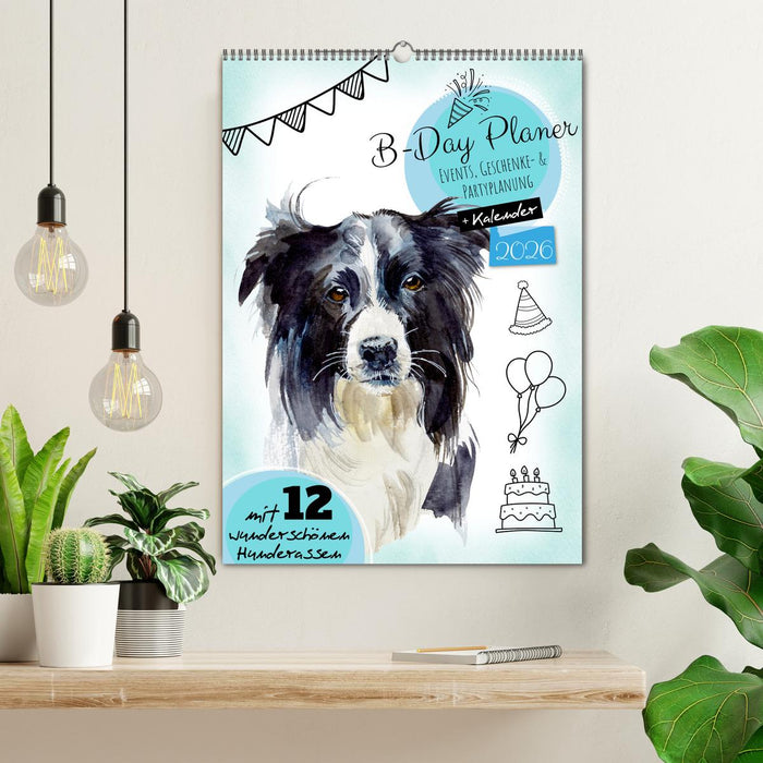 B-DAY PLANER - Aquarell Hunderassen - Für Termine, Geschenke, Eventdetails & mehr (CALVENDO Wandkalender 2026)