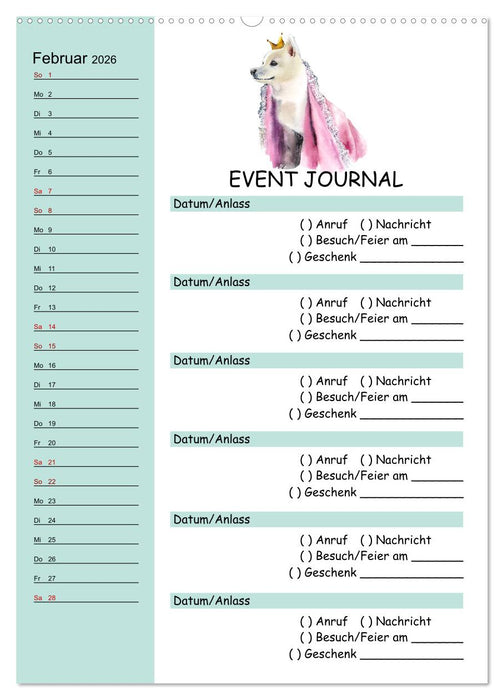 B-DAY PLANER - Aquarell Hunderassen - Für Termine, Geschenke, Eventdetails & mehr (CALVENDO Wandkalender 2026)