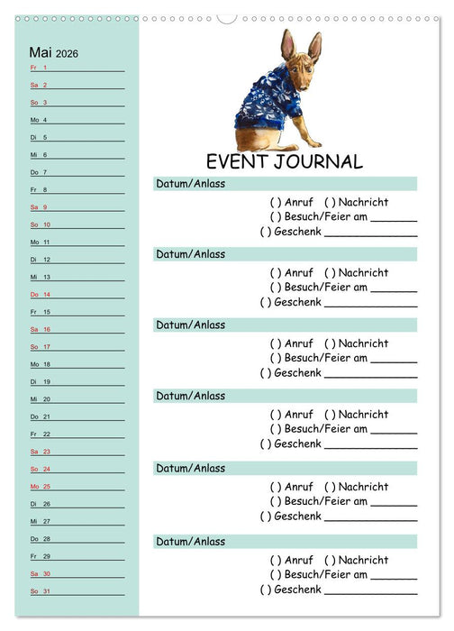 B-DAY PLANER - Aquarell Hunderassen - Für Termine, Geschenke, Eventdetails & mehr (CALVENDO Wandkalender 2026)