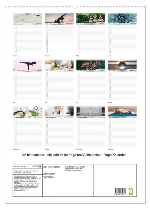 Ich bin dankbar - ein Jahr voller Yoga und Achtsamkeit - Yoga Kalender (CALVENDO Wandkalender 2026)