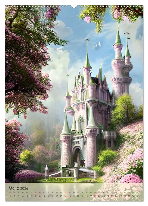 Märchenhafte Schlösser - In den Jahreszeiten - Digitalart (CALVENDO Premium Wandkalender 2026)