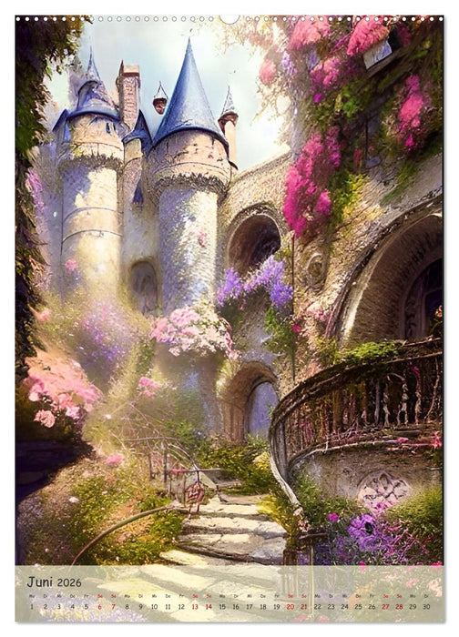 Märchenhafte Schlösser - In den Jahreszeiten - Digitalart (CALVENDO Premium Wandkalender 2026)