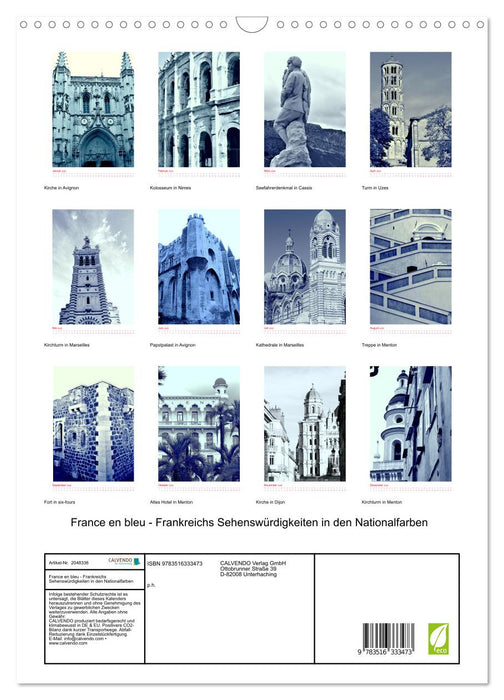France en bleu - Frankreichs Sehenswürdigkeiten in den Nationalfarben (CALVENDO Wandkalender 2026)