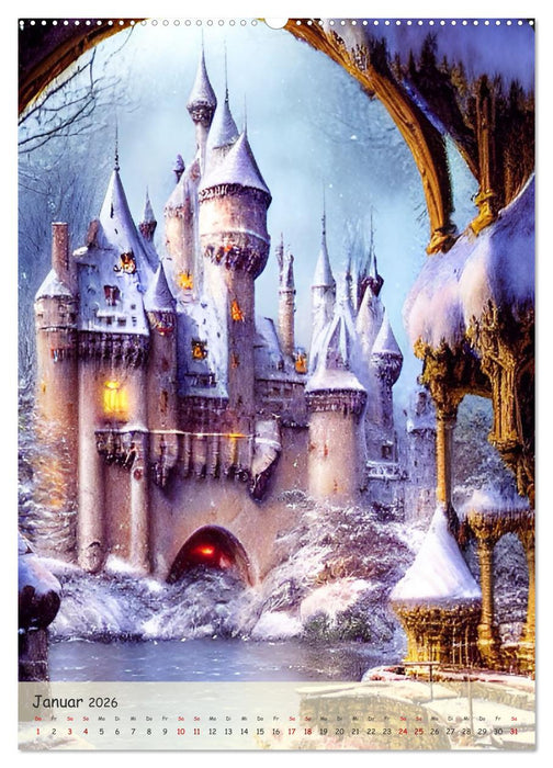 Märchenhafte Schlösser - In den Jahreszeiten - Digitalart (CALVENDO Wandkalender 2026)