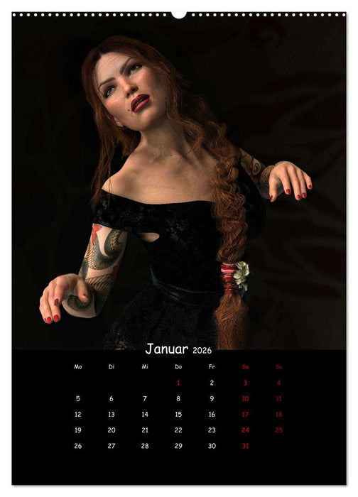 Portraits von tätowierten Frauen (CALVENDO Premium Wandkalender 2026)
