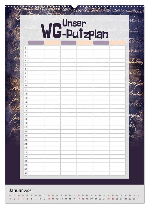 Gothic WG-Putzplan & Kalender 2026 (CALVENDO Wandkalender 2026)