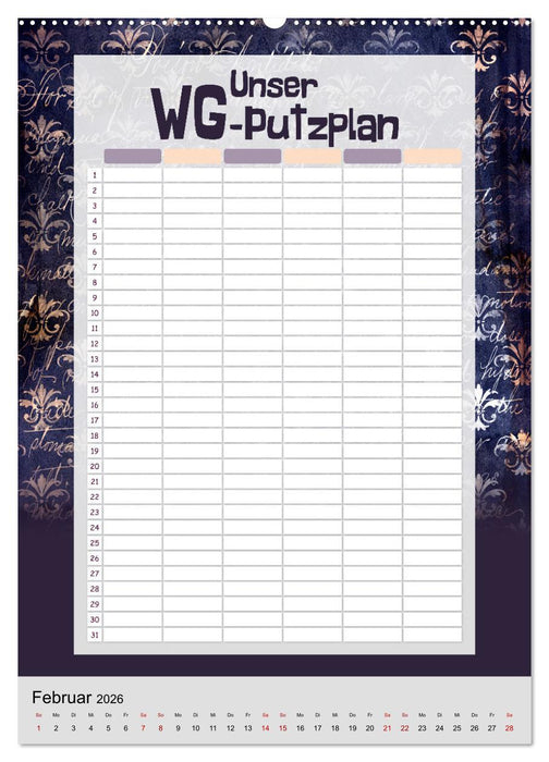 Gothic WG-Putzplan & Kalender 2026 (CALVENDO Wandkalender 2026)