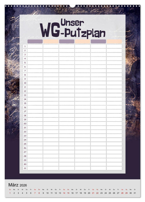 Gothic WG-Putzplan & Kalender 2026 (CALVENDO Wandkalender 2026)