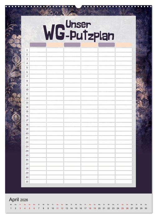 Gothic WG-Putzplan & Kalender 2026 (CALVENDO Wandkalender 2026)
