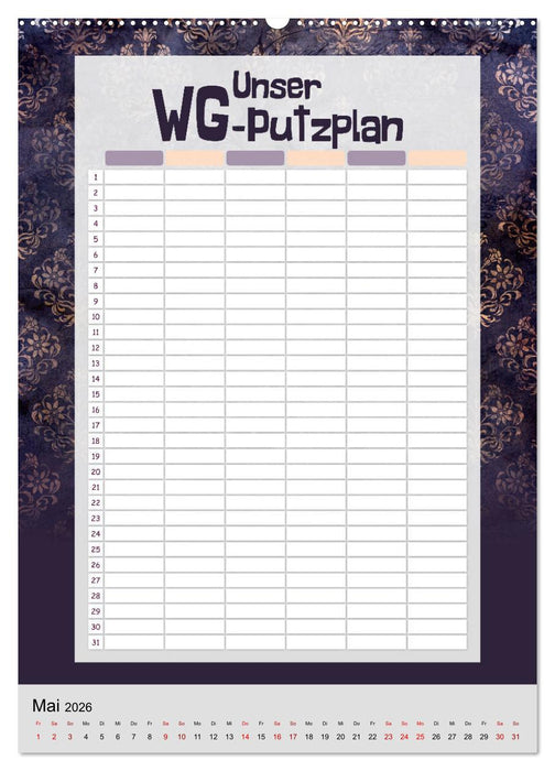 Gothic WG-Putzplan & Kalender 2026 (CALVENDO Wandkalender 2026)