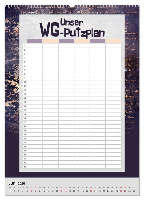 Gothic WG-Putzplan & Kalender 2026 (CALVENDO Wandkalender 2026)
