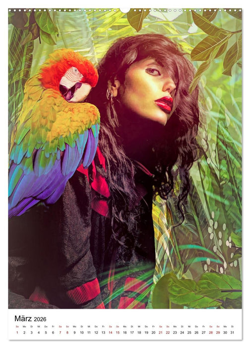 Models und Papageien - Artwork (CALVENDO Premium Wandkalender 2026)