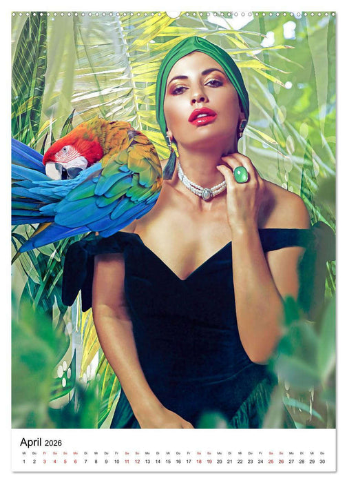 Models und Papageien - Artwork (CALVENDO Premium Wandkalender 2026)