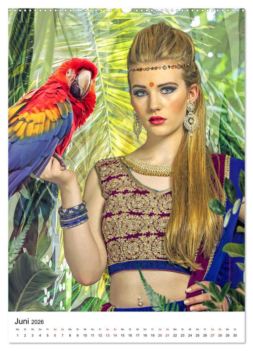 Models und Papageien - Artwork (CALVENDO Premium Wandkalender 2026)