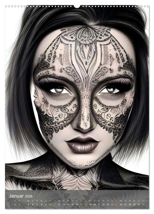 Digitale Tattoo-Schönheiten - Computerträume aus der KI (CALVENDO Premium Wandkalender 2026)